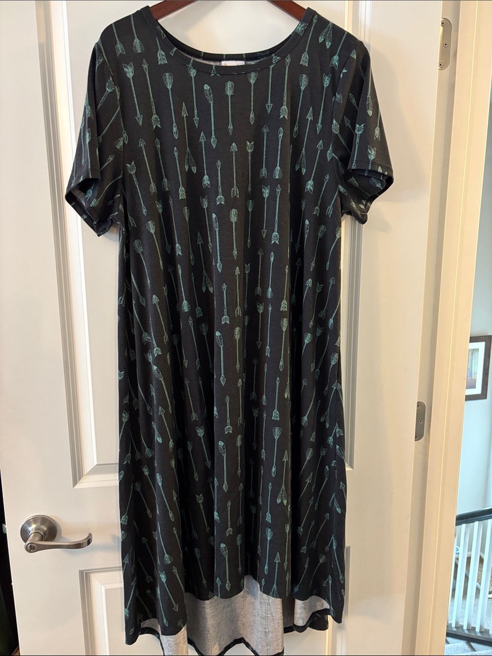 LuLaRoe Carly Dress with Teal Arrow Print